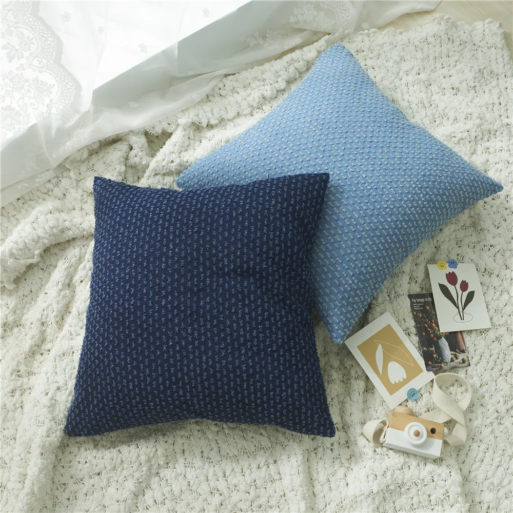 Brand New Jeans Demin Blue Cotton Cushion Covers Farmhouse Pillows Jacquard Grinding White Sofa Throw Pillow Cases Home Decor