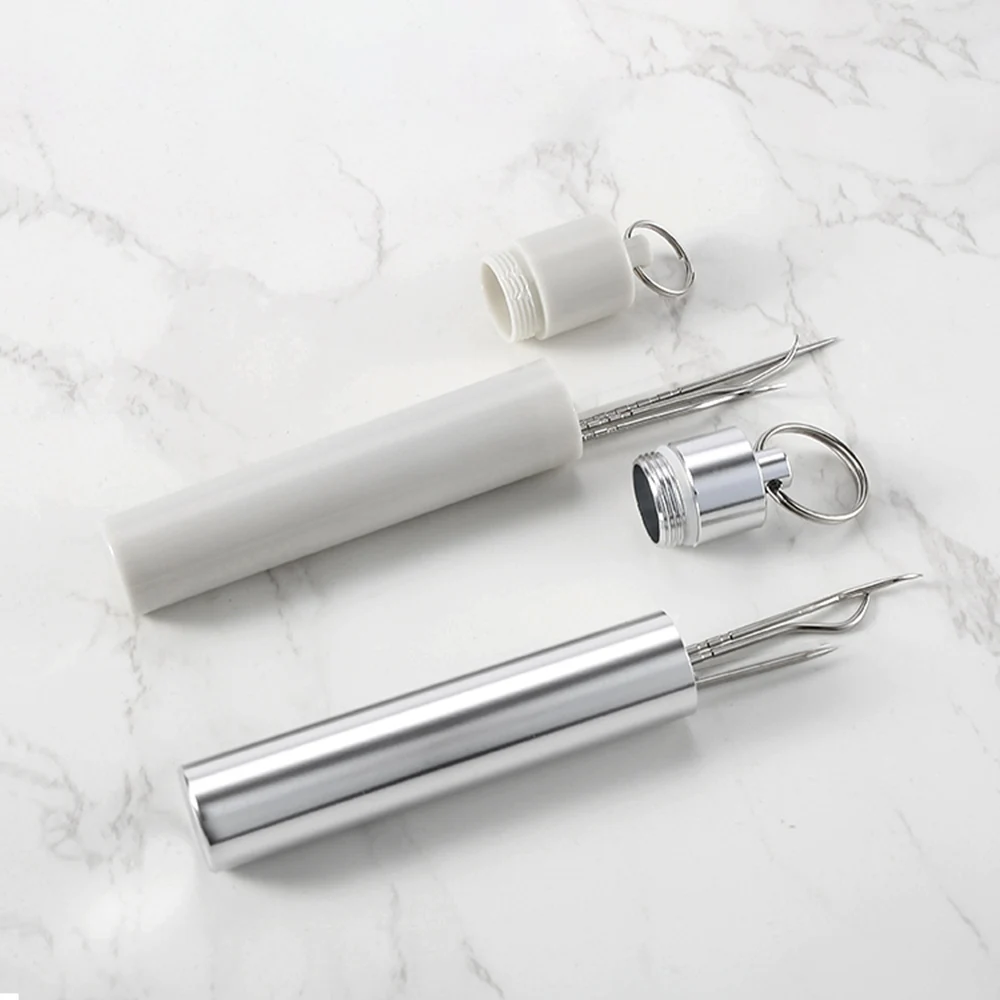 

Stainless Steel Toothpick Set Metal Flossing Tools Portable Toothpick Holder Household Travel Seal Storage Container Box Case