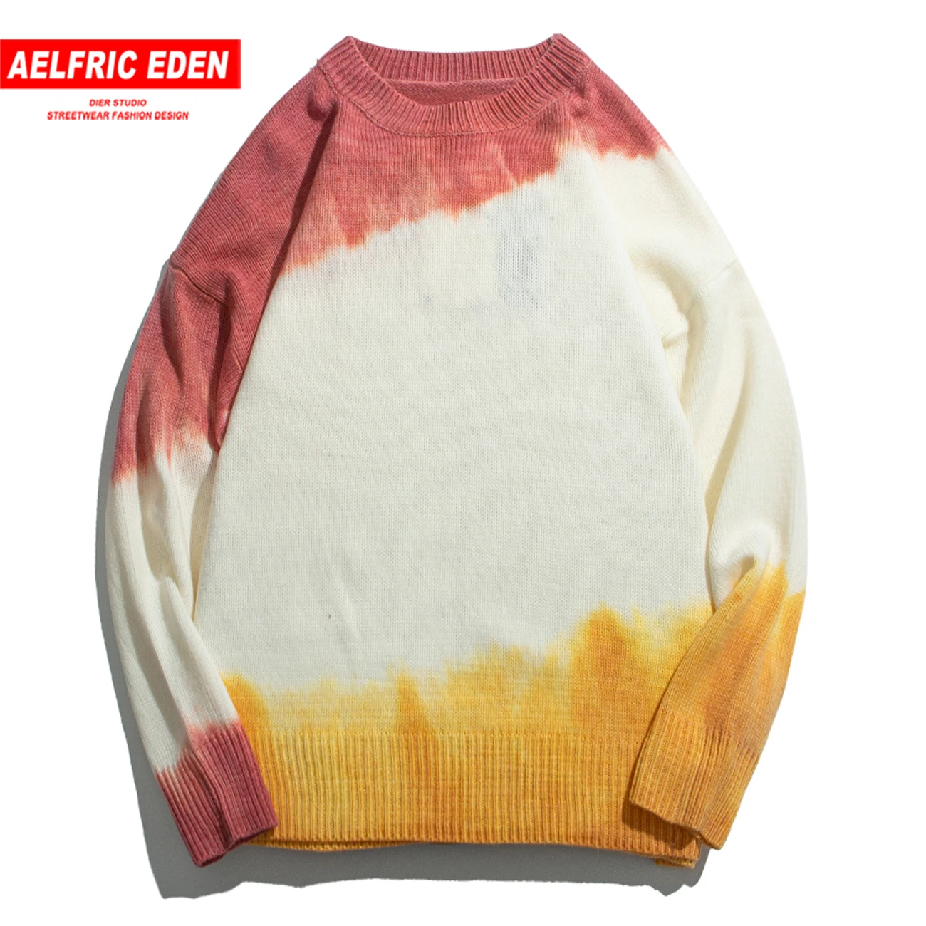 Мужской трикотажный свитер в стиле хип-хоп Свободный пуловер пэчворк с цветными