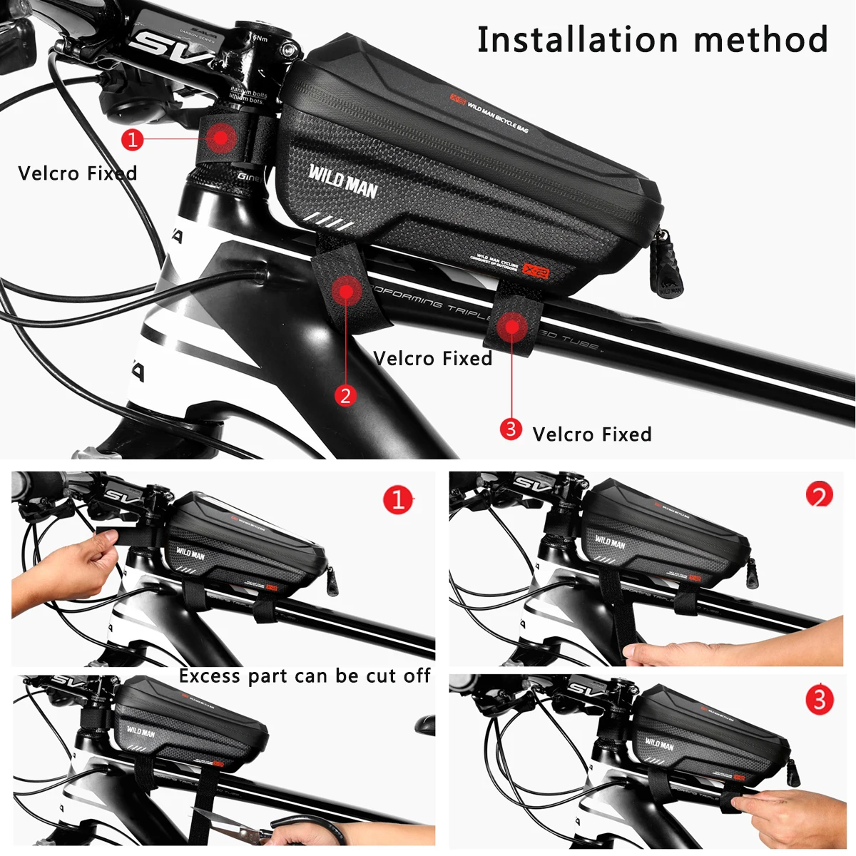 

WILD MAN Bike Bag Frame Front Top Tube Cycling Phone Holder Bag Case Waterproof Bicycle Touchscreen 6.7in Mobile Bag Accessories