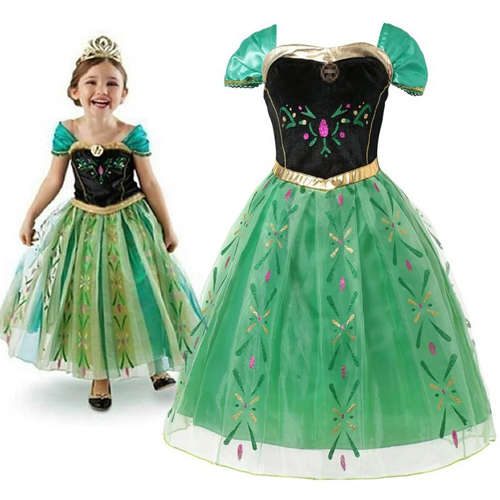 

Hot Elsa Dress Girls Party Vestidos Cosplay Girl Clothing Anna Snow Queen Print Birthday Princess Dress Kids Costume New
