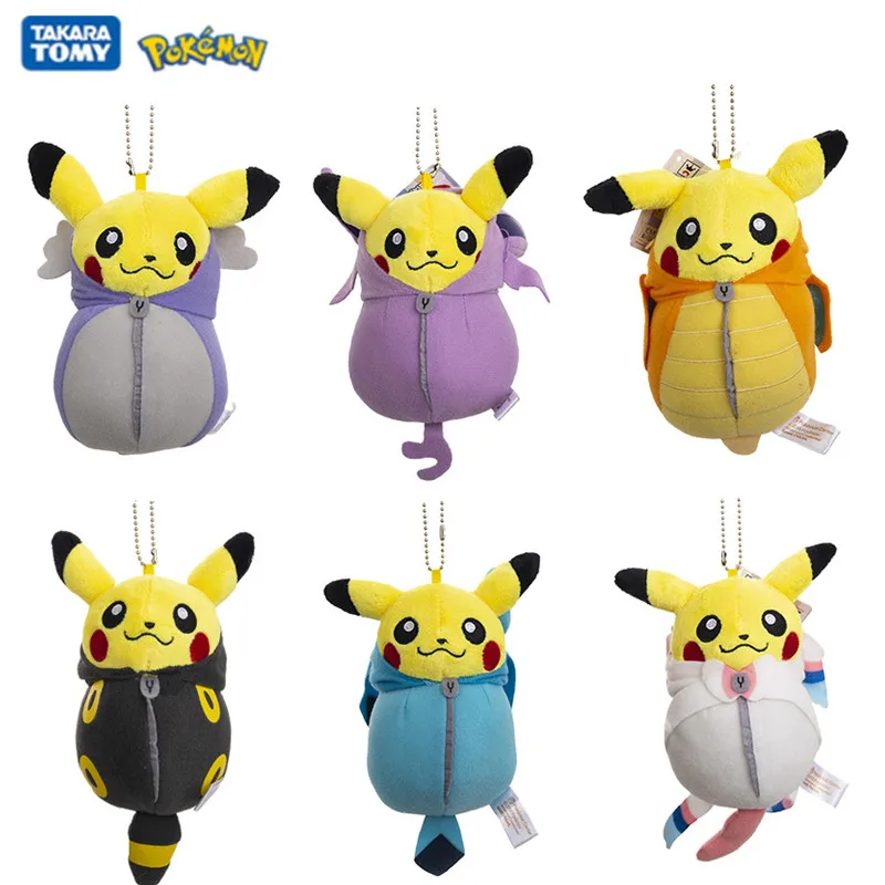 6Pcs/Lot 15cm Size Pokemon Cute Plush Bulk Buy Anime Figure Pikachu Sleeping Bags of Various Colors Christmas Gift Keychain | Игрушки и