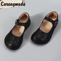 careaymade handmade genuine leather womens shoes literature art comfortable shallow mouth soft sole college style single shoes