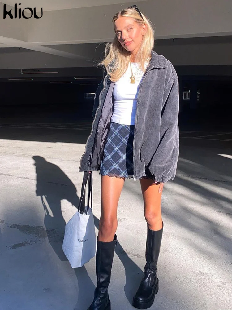 

Kliou мешковатые простые пальто для женщин Herfst Harajuku High Street Повседневный стиль Верхняя одежда хипстерская однотонная свободная теплая Женская...