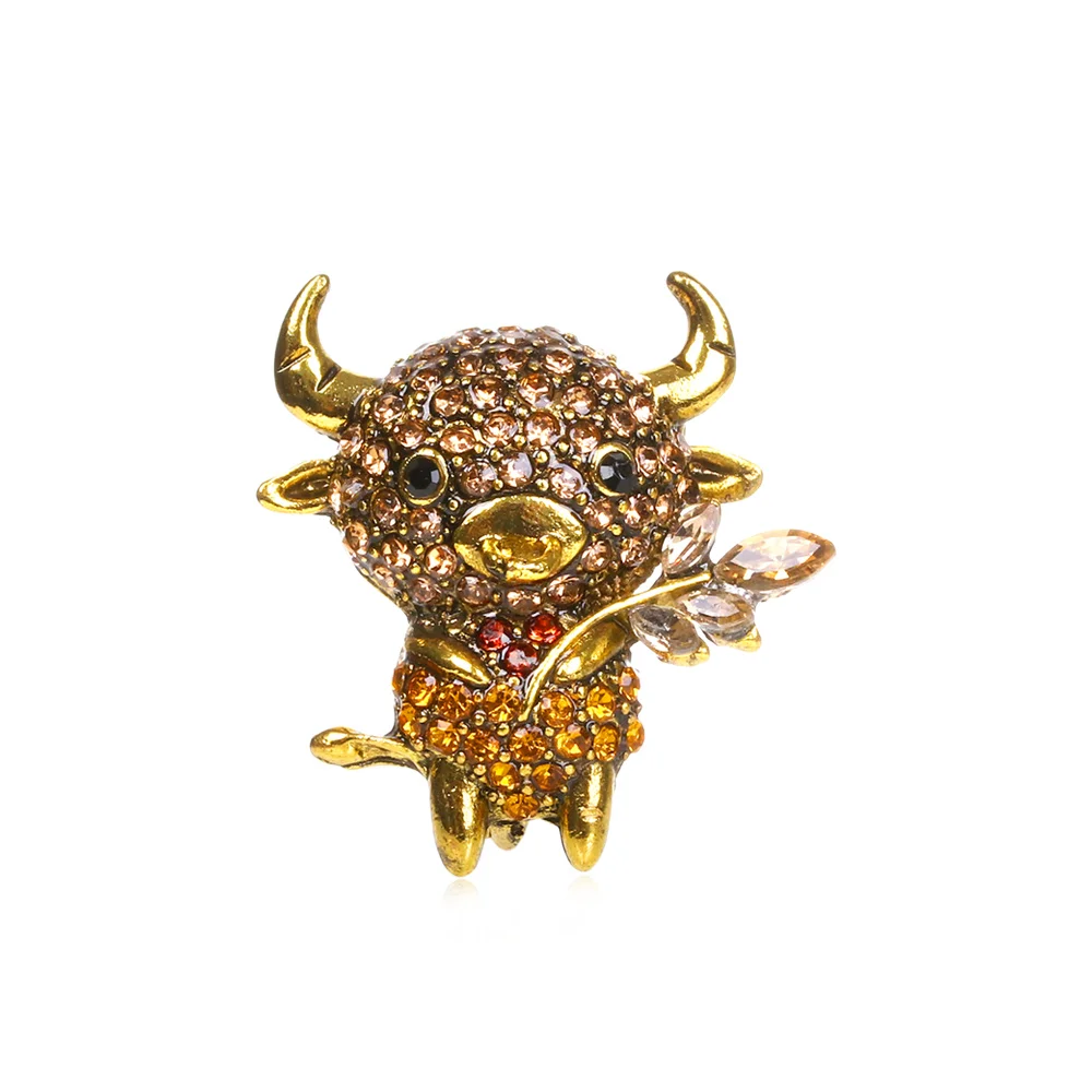 1 шт. Стразы милые эмалью с изображением коровы броши для женщин китайский быка
