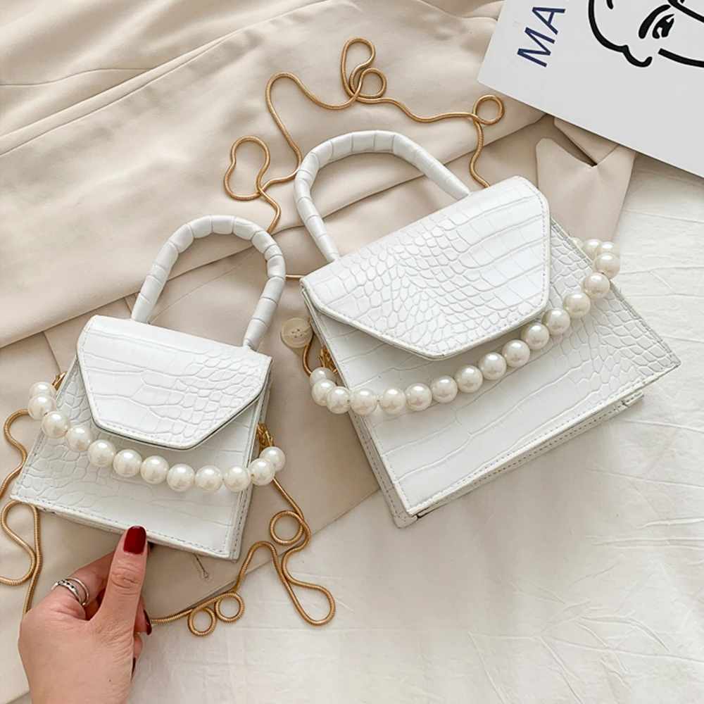 Белые сумочки Кожаная Мини Сумка тоут с крокодиловым узором модные дизайнерские