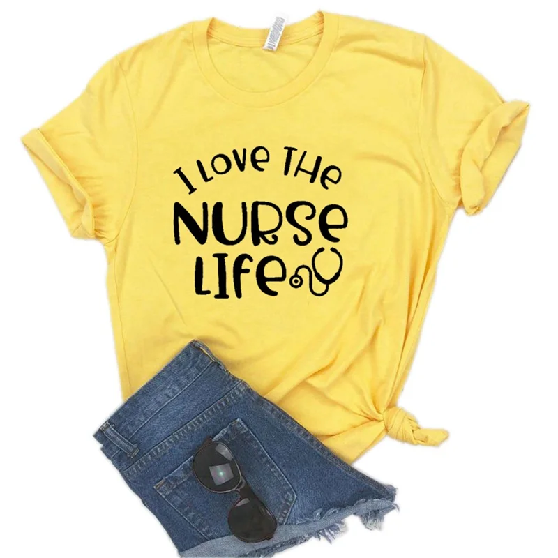 I love the nurse life Print Женская футболка смешные изделия из хлопка футболка подарок для леди Yong Девушка Топ Футболка Прямая поставка S-947