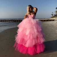 pink fuchsia mix color puffy prom dresses sweetheart tiered layers tulle party dress cheap black girls evening gowns for teens
