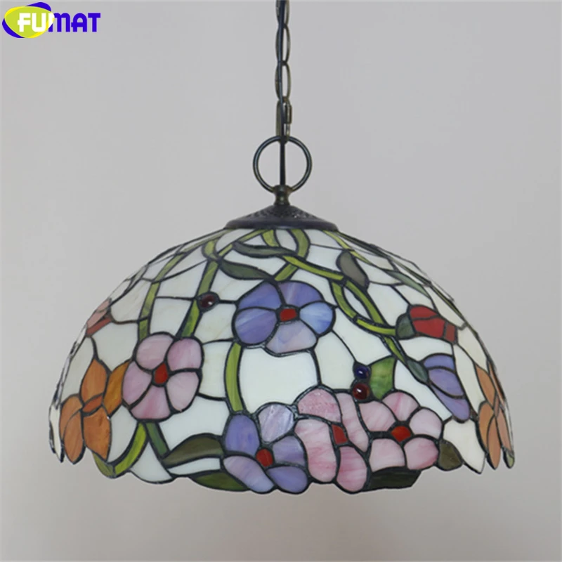 Goede FUMAT Blauw Rood Roze Orchidee Tiffany Hanglamp Multi Kleur Gebrandschilderd Glas Wijnstok Opknoping Lichtpunt Handwerk Decor Lampen 16