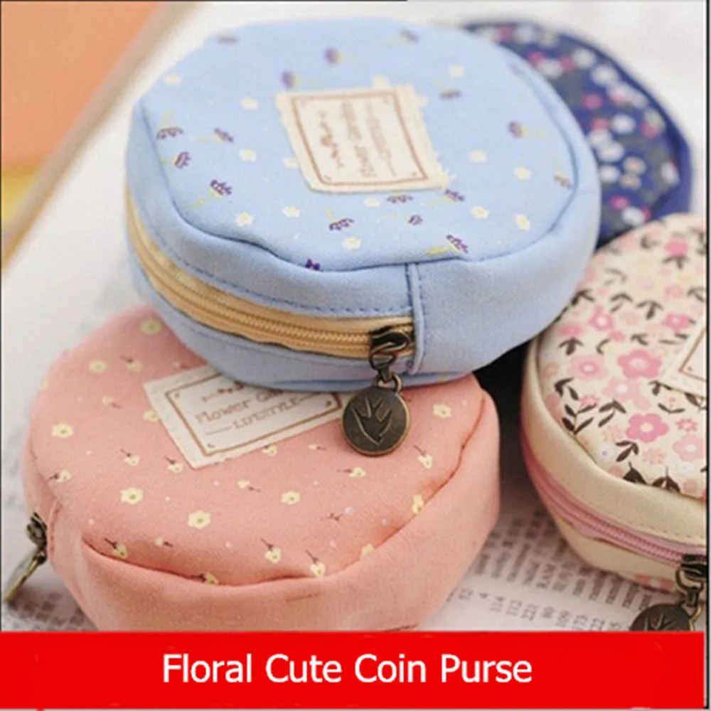 Лидер продаж милая Женская модная круглая сумочка для монет с цветочным принтом