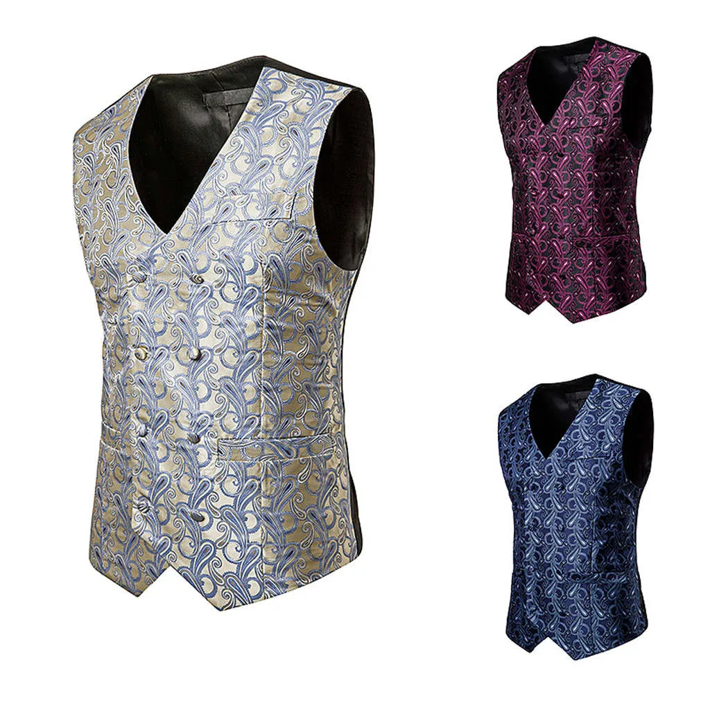 Мужской жилет с золотым принтом двубортный для джентльмена свадебной вечеринки