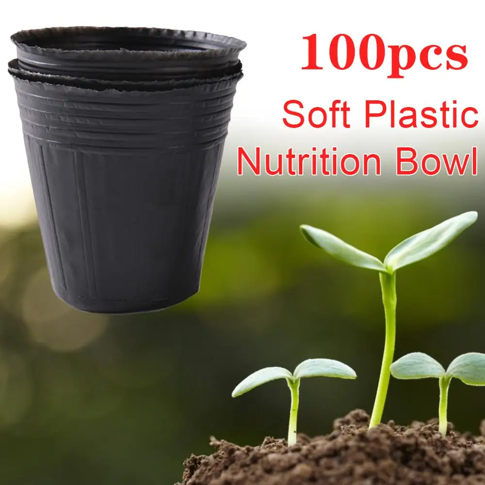 

100 Plastic Garden Black Thicken Breathable Bottom Hollow Design Plant Nursery Flowerpot Seedlings Planter Containers Set