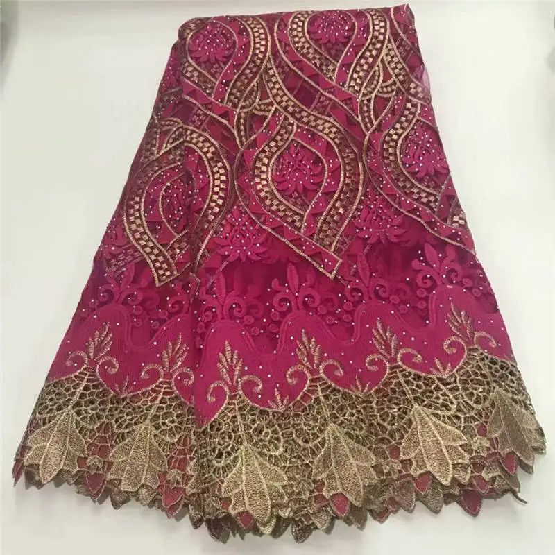 Цветочная вышитая бисером гипюровая Сетка кружевная ткань с и камнями Высокое