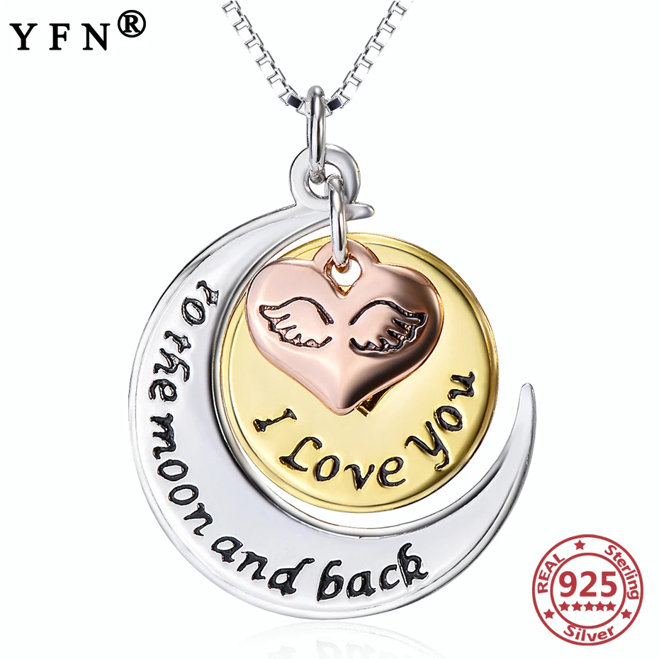 YFN 925 пробы Серебряное ожерелье с подвеской в виде Луны любви золотого цвета