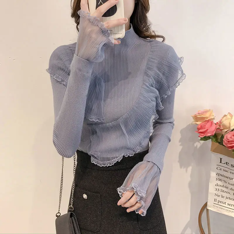 

2021 New Women Autumn Winter Tops Slim Pullover Knitted Sweater Jumper Ladies Warm Pull Femme Ruffled Female Sweater L01