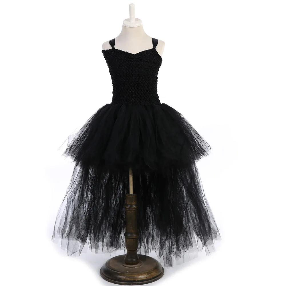 Only dress Платье-пачка черного Дьявол Ангел для девочек Тюлевое платье для девочек Детские комплекты с крыльями, головной убор Нарядное вечернее платье костюм на Хэллоуин - Цвет: Only dress