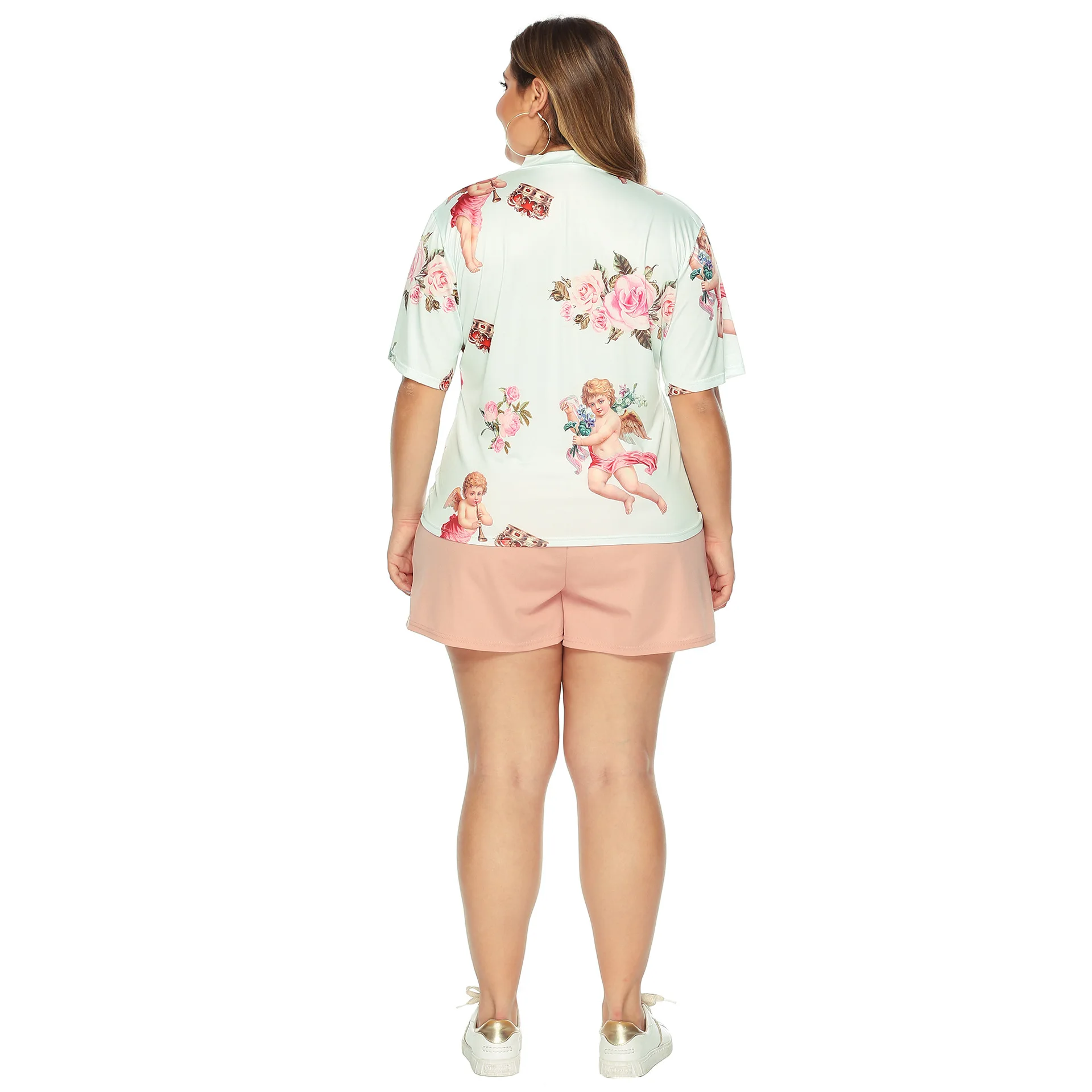 Женская свободная футболка с цветочным принтом белая блуза круглым вырезом и