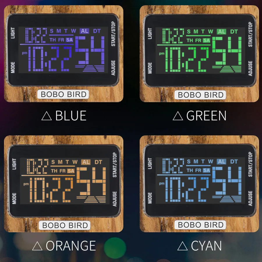 Мужские Цифровые часы BOBOBIRD деревянные многофункциональные с 4 изменяемыми