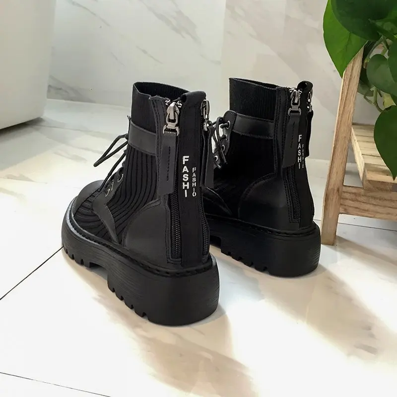 Женские ботинки Модные дышащие высокие эластичные вязаные сапоги с толстой