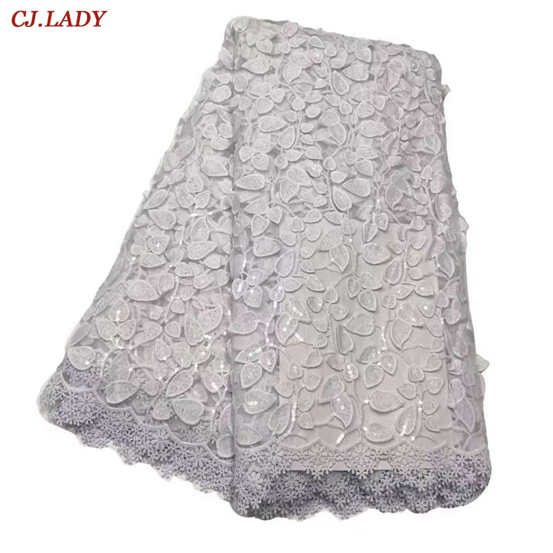 

African Latest Lace Fabrics White Nigeria Fabric Embroidery Beaded and Sequnis African Bridal Fabric 5 Yards for Wedding Party