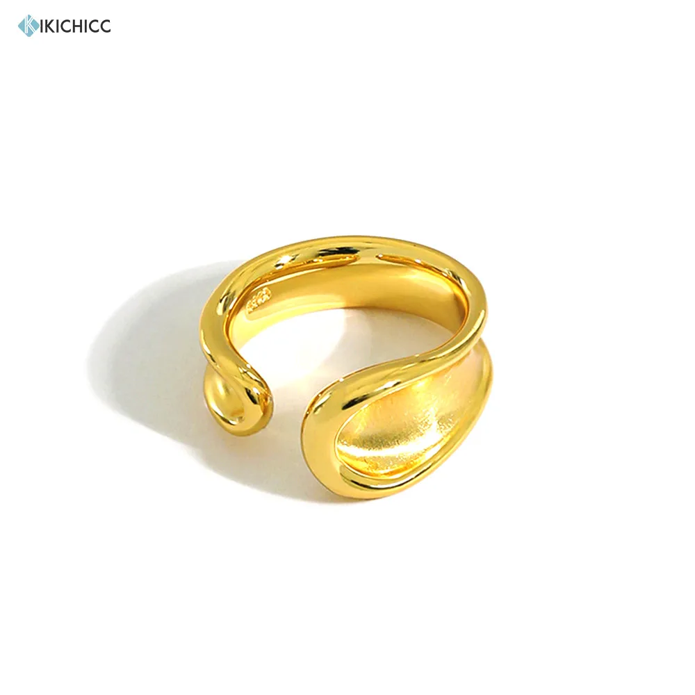 

Kikichicc 100% 925 Sterling Silver Gold Thick Large Rings Women Resizable Geometric Irregular Rings Women Fashion Jewels