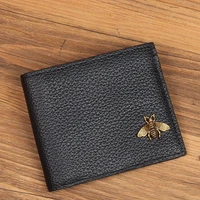customize own brand men wallet cow genuine leather short wallet handmade billfold money clip bee credit coin purse