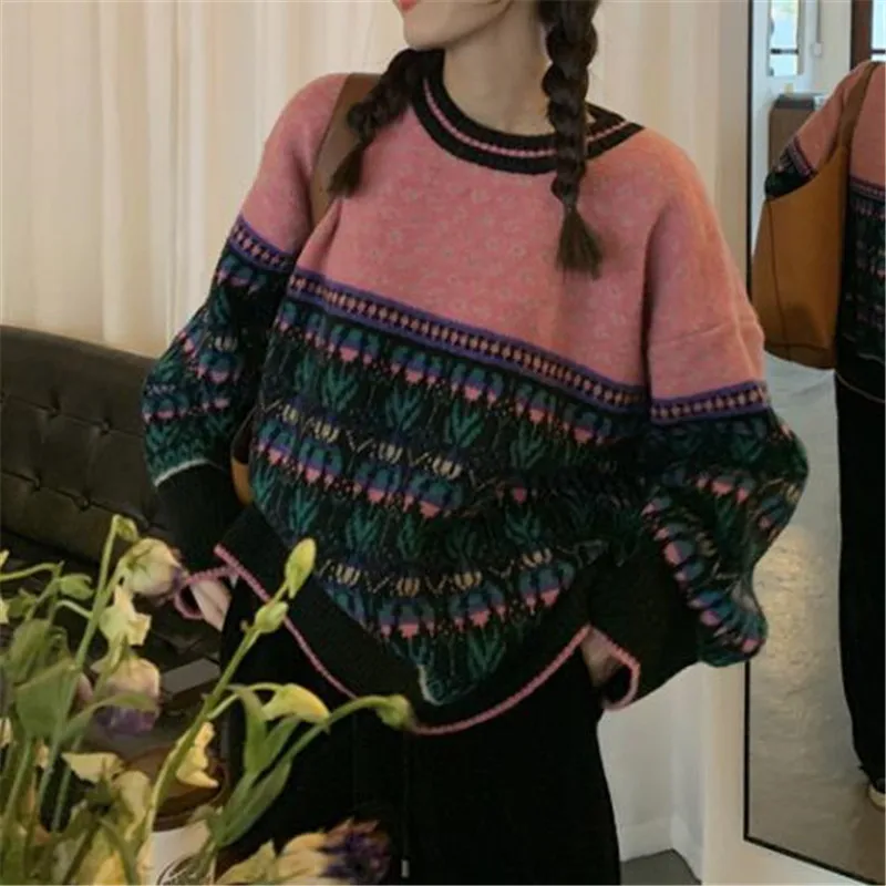 

vintage sweater Women Sweaters O-neck Pullovers Knitted Jumpers Loose Sexy Sweet Students Streetwear Fashion Stylish Vintage