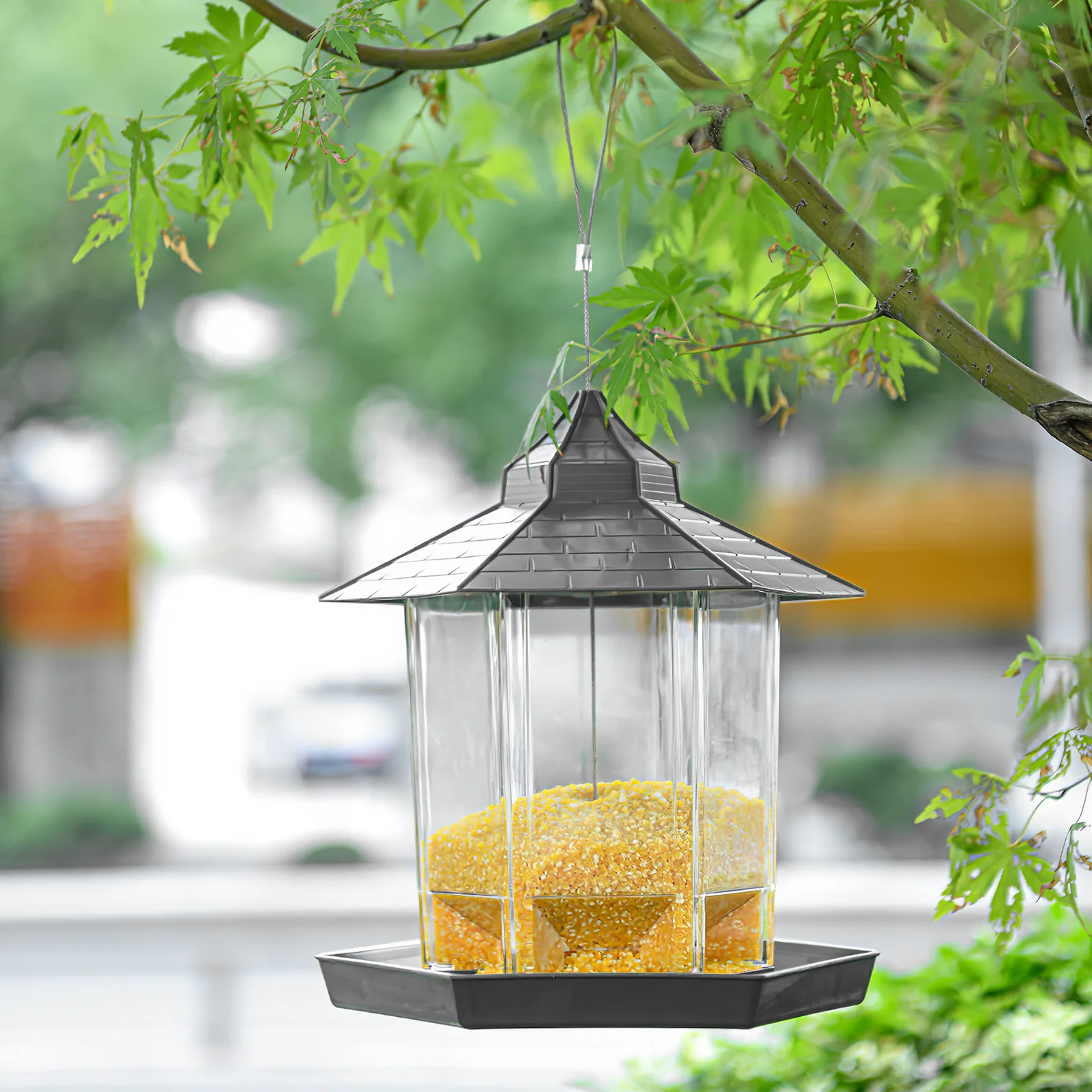 

Деревянная кормушка для птиц, подвесное украшение для сада, двора, Шестигранная форма, настенное уличное гнездо для птиц на крыше