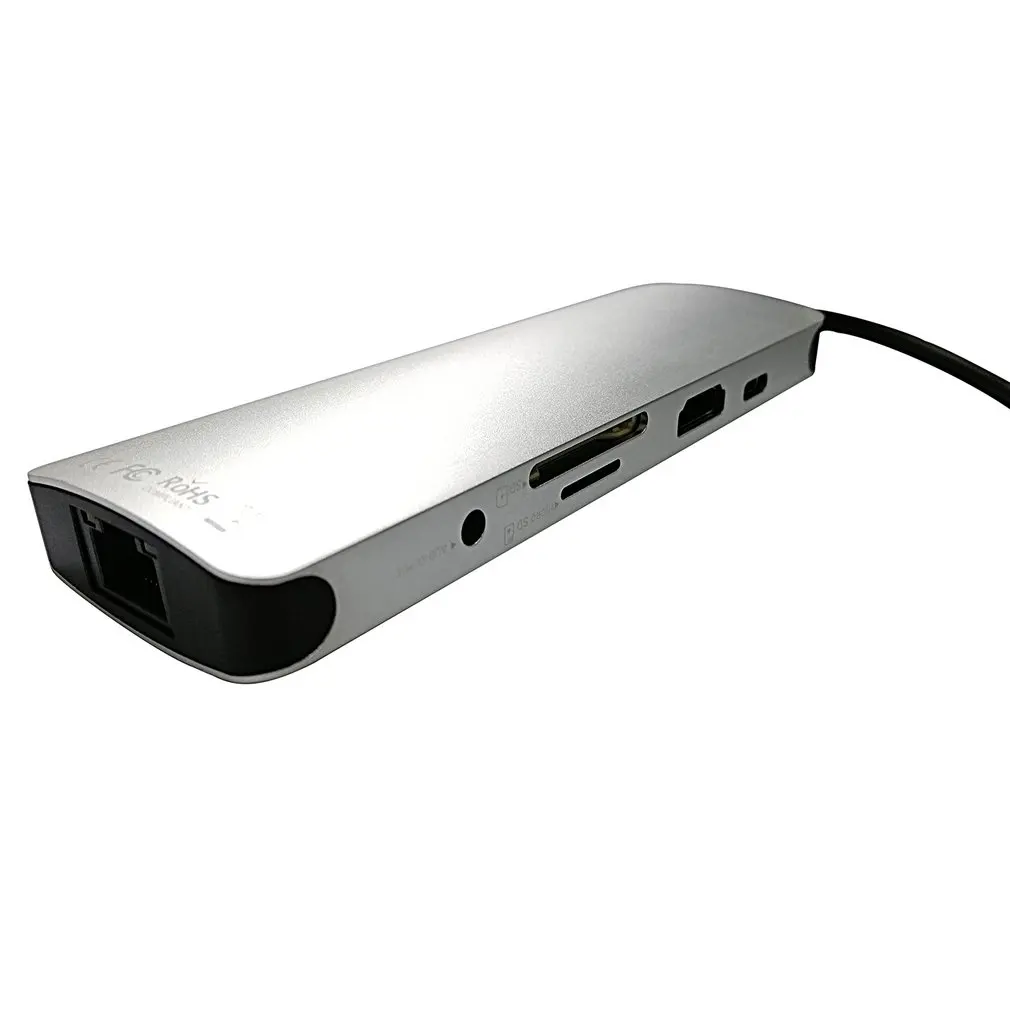 Серебристый USB C к Rj45 Lan 4K HDMI 3 USB 3,0 SD карта 3,5 мм аудио порт 9 в 1 Тип C док-адаптер концентратор PD Зарядка для Macbook/S8 Dex режим - Цвет: Серебристый