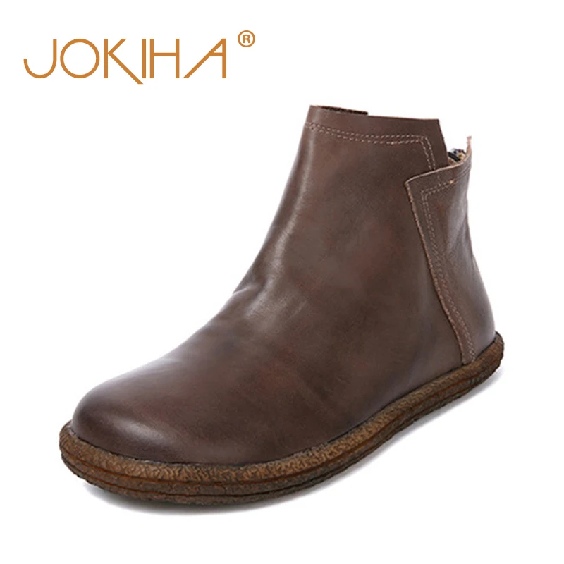 JOKIHA/Новинка года; Зимние ботильоны для женщин в стиле ретро; модные короткие ботинки из натуральной кожи ручной работы; Женские ботинки в стиле Mori для девочек