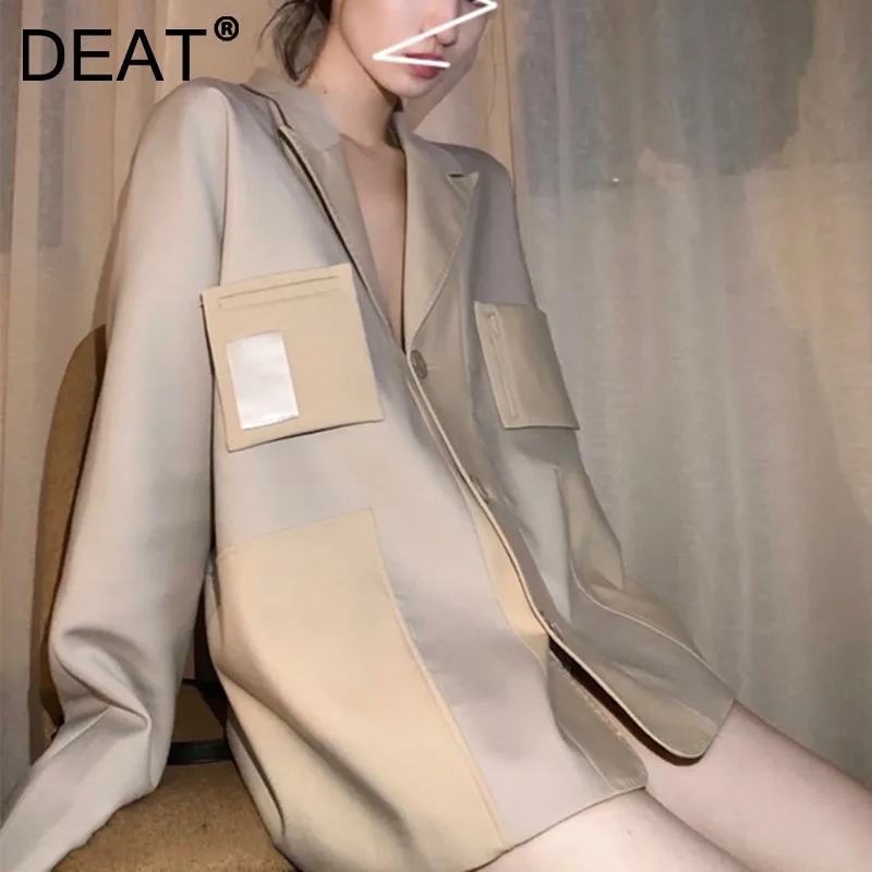 

DEAT 2021 Fit fashion women clothes notched collar full sleeve single breasted spliced pocket blazer female tide WS63404L