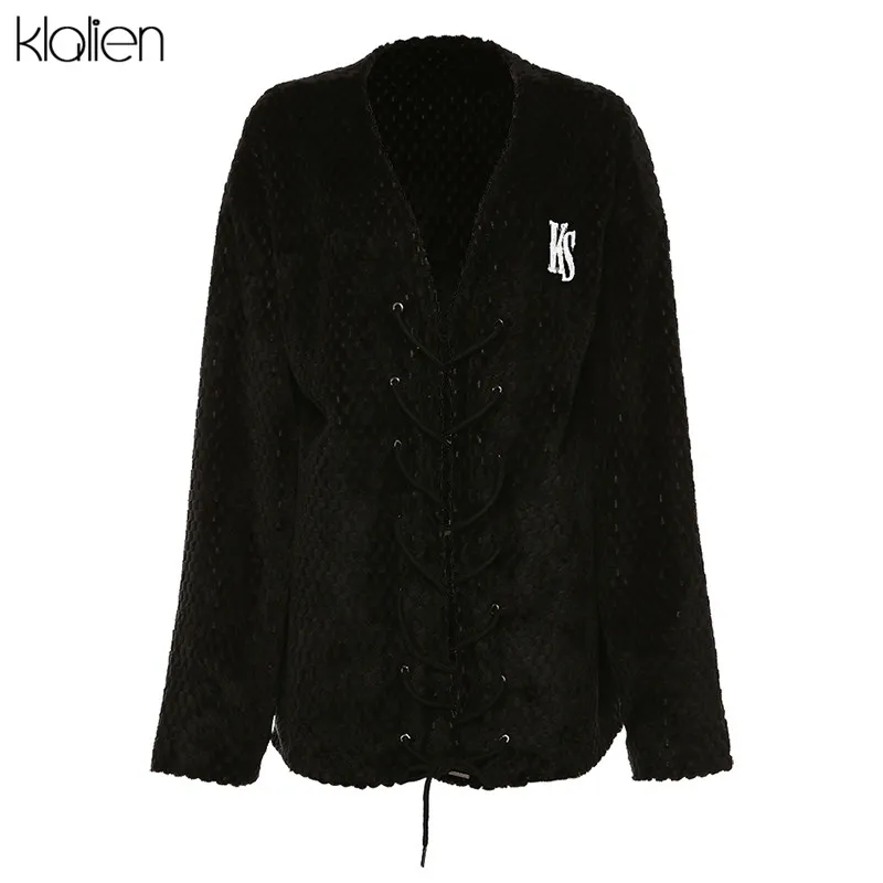 Осеннее уличное повседневное Черное длинное пальто KLALIEN лидер продаж 2019 женское