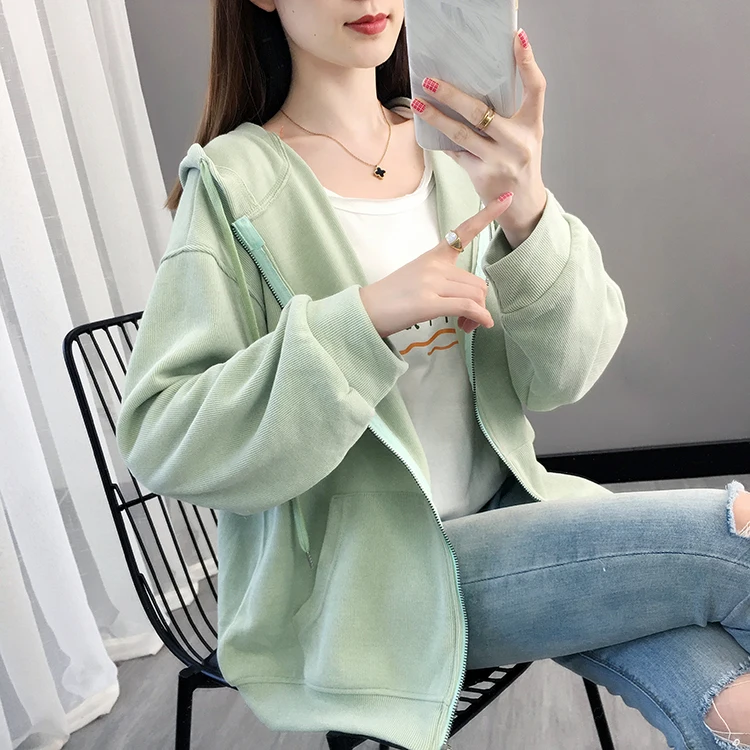 

Womens Hoodies Women Aesthetic with Zipper Kpop Sweatshirt for Girls Pocket Hoodie Harajuku Solid Color Pullover Streetwear Lady