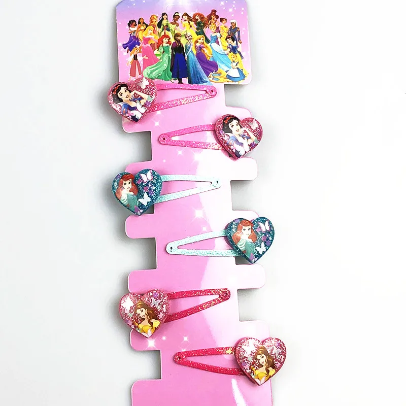 6 шт./лот заколка для волос с изображением Минни из смолы в форме сердца Эльза