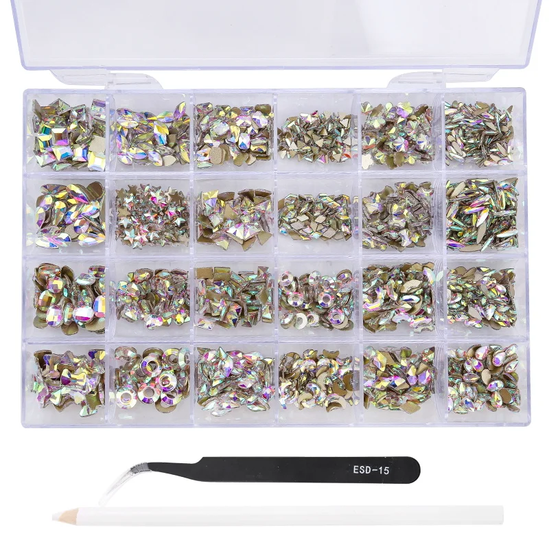 

1200 шт Кристалл AB ногтей формы Дрель Стразы супер Декодер каналов кабельного телевидения с наконечник ручки Пинцет различные формы 3D художе...