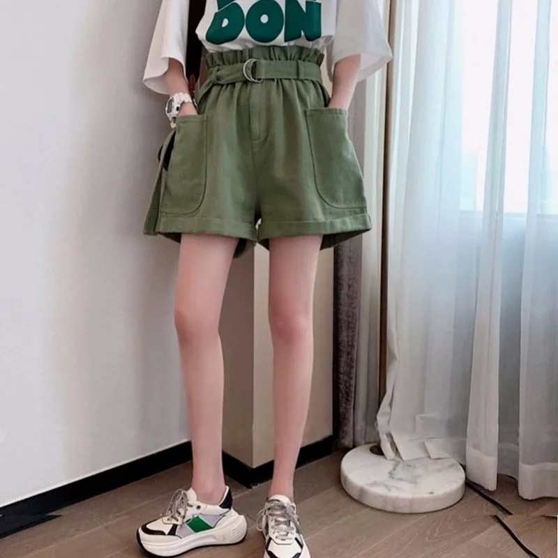 

Shorts Women Casual Solid Pockets Sashes Pantalones S-4XL Harajuku Y2K All-match Female Empire Summer Retro Simple Loose Daily