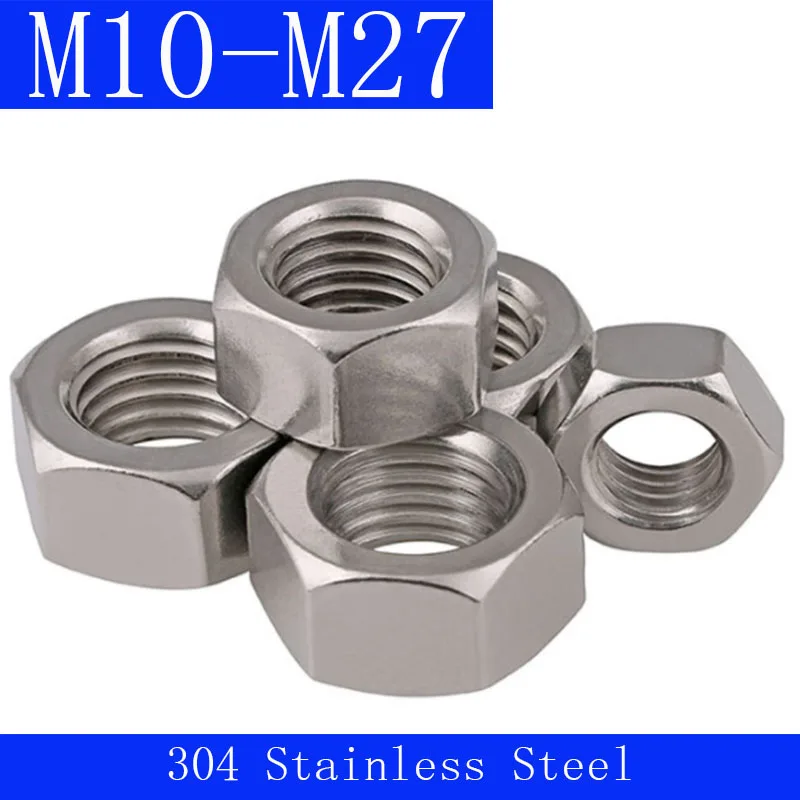 

M8 / M10 / M12 / M14 / M16 / M18 / M20 / M22 / M24 / M27 / M30 304 Stainless Steel Hexagonal Nut DIN 934 SUS 304
