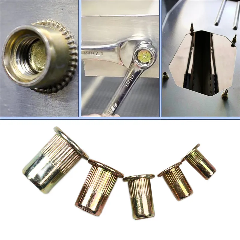 

10PCS/set M3 M4 M5 M6 Carbon steel Rivet Nuts Flat Head Rivet Nuts Set Nuts Insert Riveting