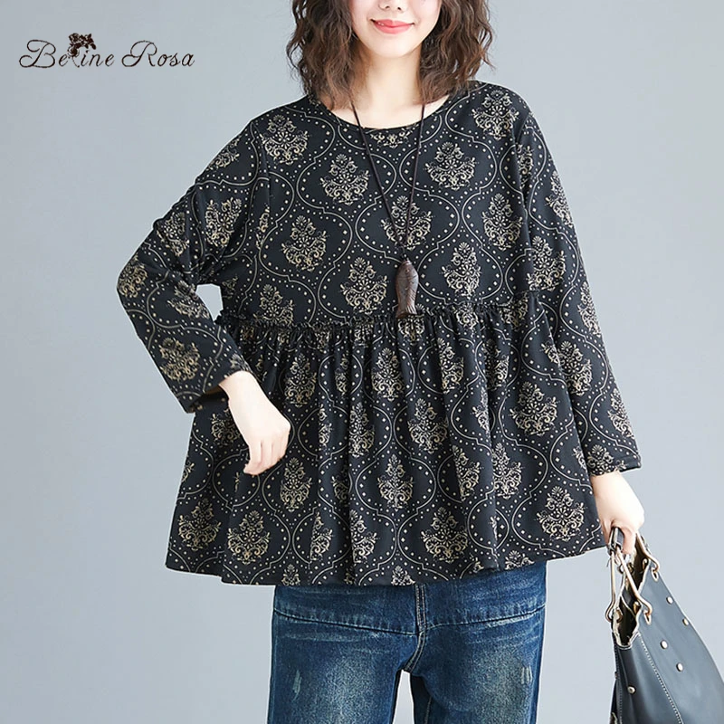 BelineRosa Англия Vintage Style Ретро Женские Топы Рубашки Плюс Размер Женская Одежда Осень