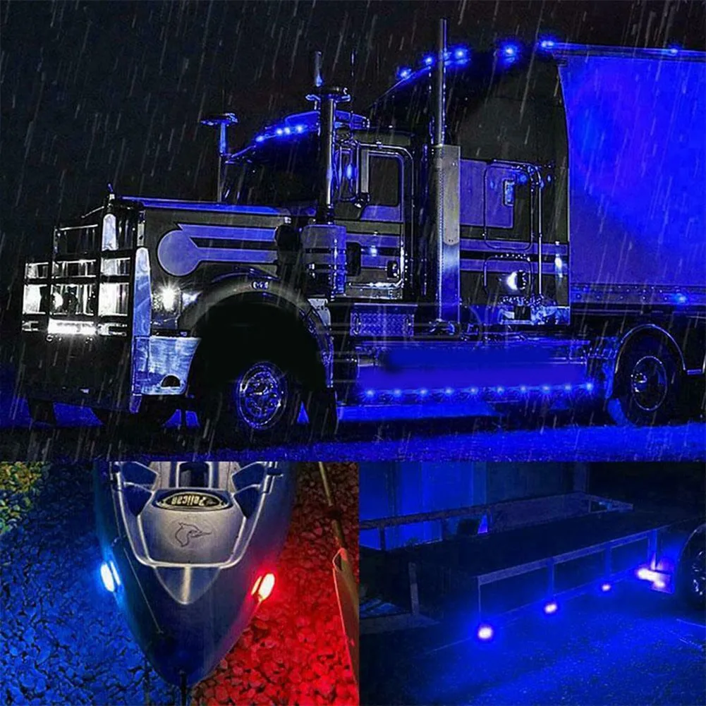 

12V-24V LED Side Marker Lamp 27 Leds Light 2pcs Abs Plastic Base Blue Waterproof