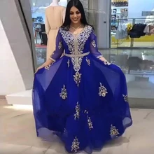 Azul real marroquino kaftan caftan muçulmano vestidos de noite a linha com decote em v chiffon apliques dubai árabe turquia abaya vestido islâmico (1)