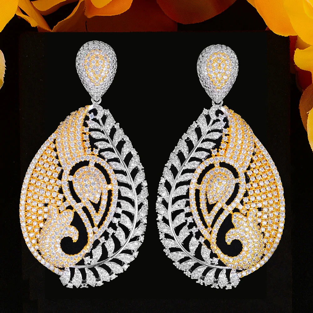 

Blachette Luxury Drop Life Tree Shape Pendant Earrings African DUBAI Style Ladies Daily Party Jewelry Cubic Zirconia Top Quality