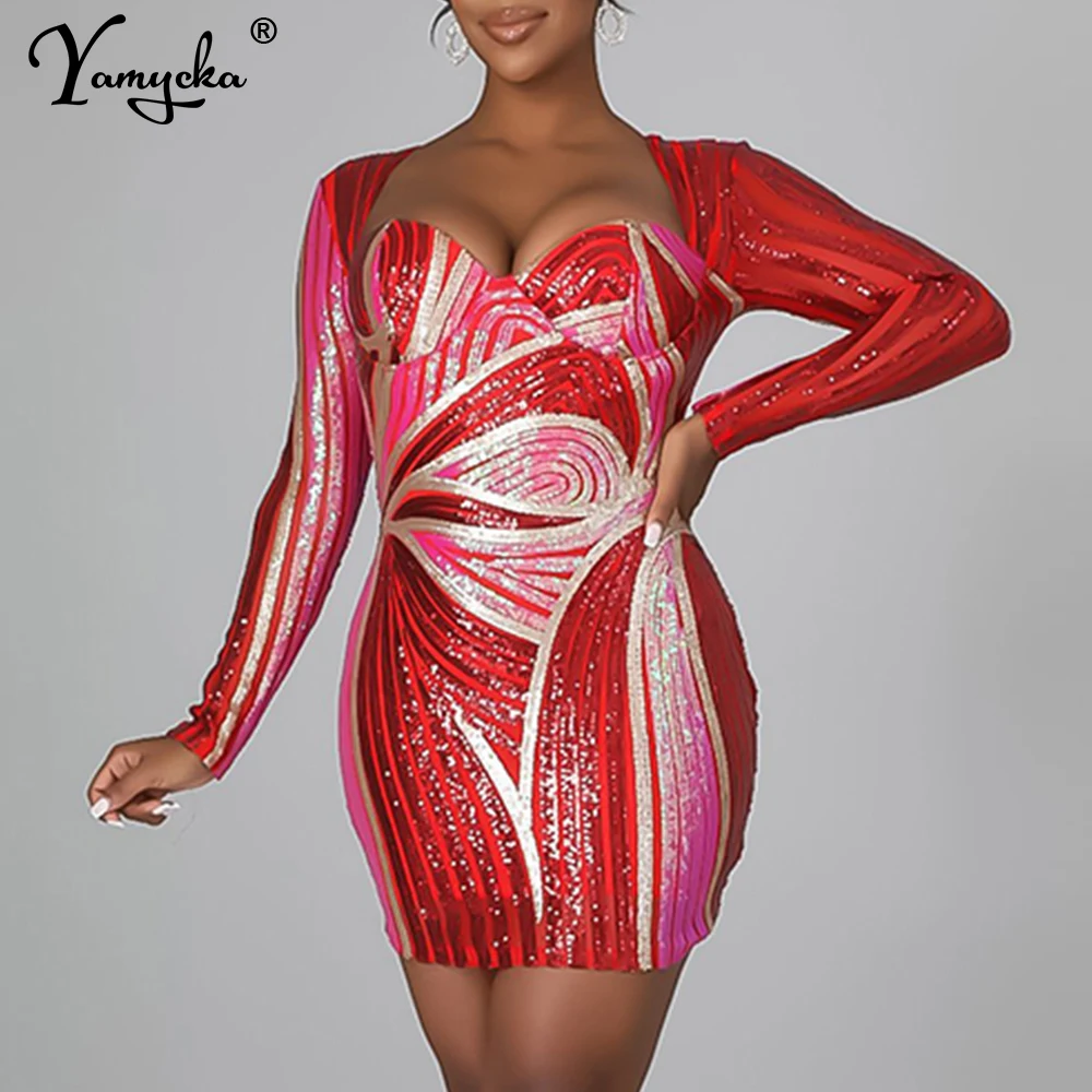 

Сексуальное мини-платье с блестками, летние женские вечерние платья для выпускного вечера, блестящее облегающее вечернее платье для ночног...