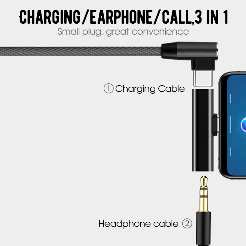 Аудиоадаптер Mini Type C 2 в 1 кабель для наушников с разъемом Type-C на 3 5 мм USB-C зарядный