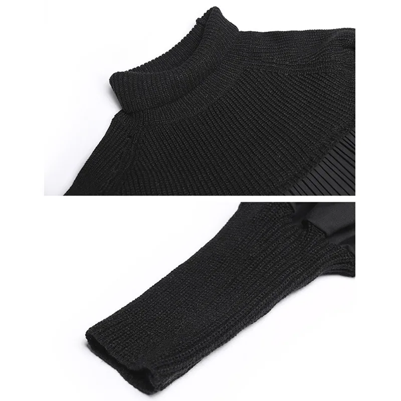 

Turtleneck sweater stitching pleated shirt female 2020 spring new large size fat mm bubble sleeve pleated doll shirt girl jacket