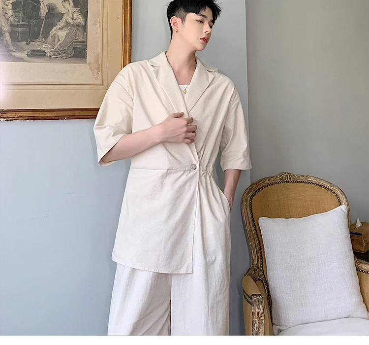 Комбинезон из хлопка и льна с короткими рукавами для мужчин женщин повседневные