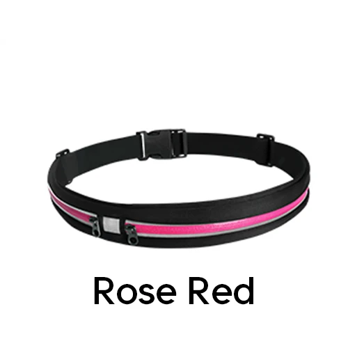 Rose Red Sports Running Belt Slim Waist Pocket Belt Outdoor Dual Pouch 2 Pockets Sweatproof Reflective Waist Pack Fitness Workout Bag - Цвет: Rose Red