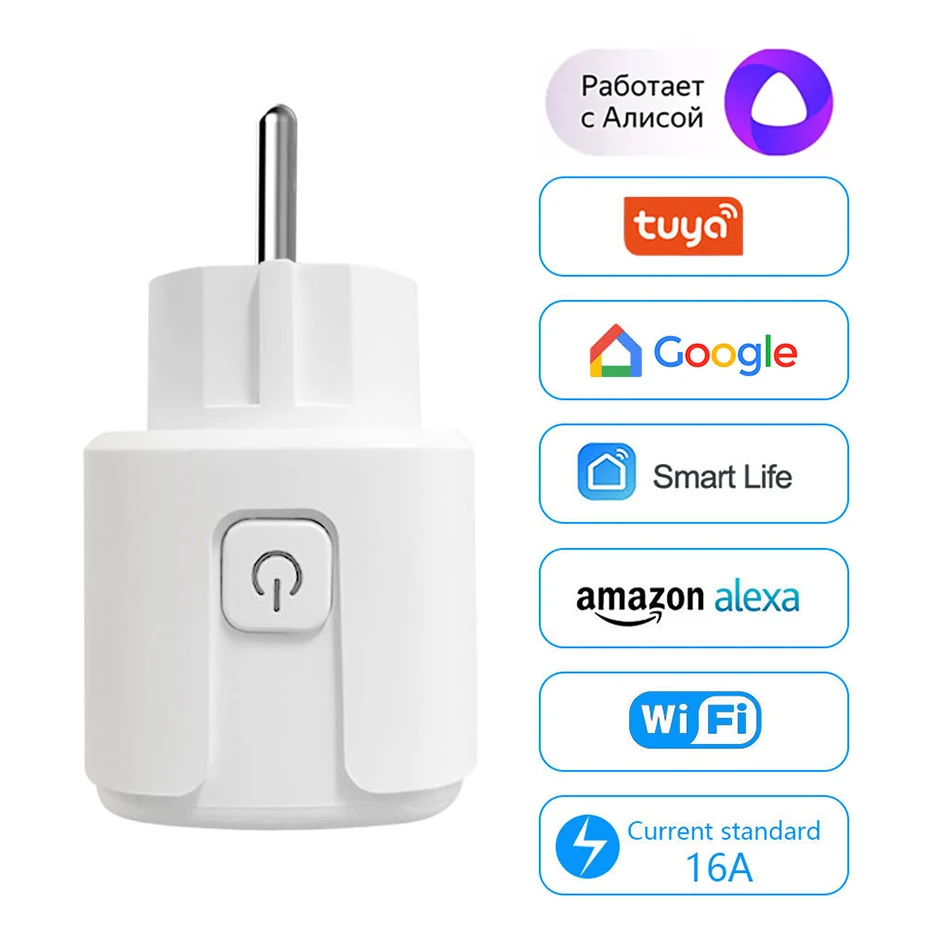 

Euro Standard Grounding Home Automation Remote Control Socket WiFi Smart Plug Support Amazon Alexa Voice Control Womo Smart APP