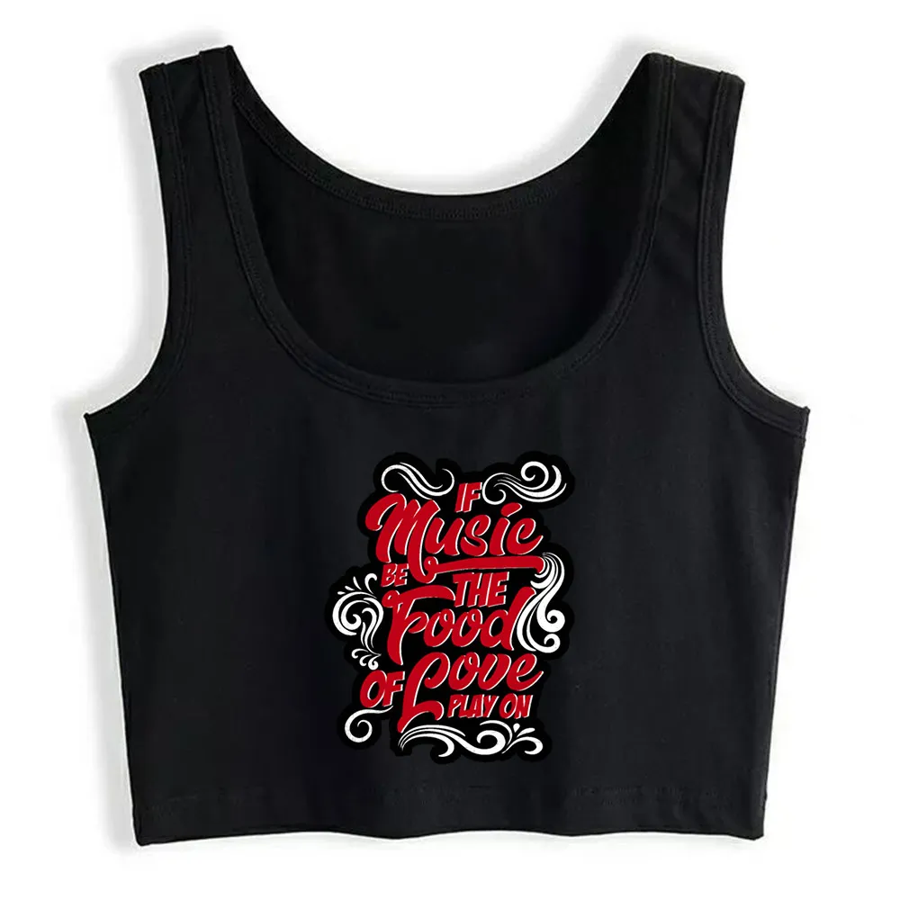 

Crop Top Female Love and Music Humor Black Sleeveless Yoga Vest Tank Top