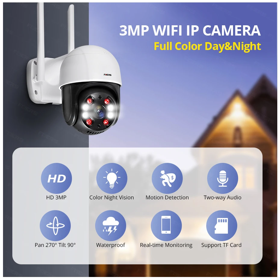 Уличная IP камера Fuers Wi Fi PTZ 4 кратный цифровой зум беспроводная H.265 P2P двухстороннее